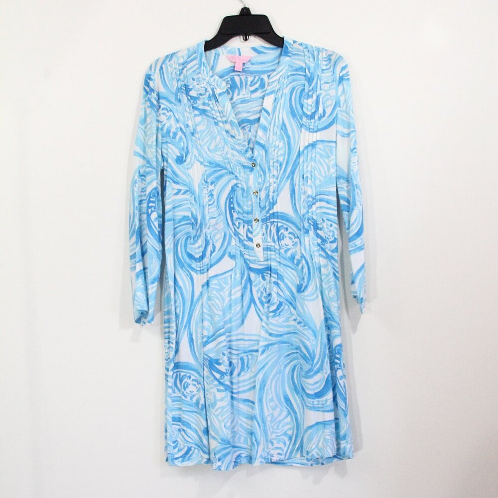 Lilly Pulitzer Sarasota Tunic Dress Small Women Sea Ruffles Blue Tiger print